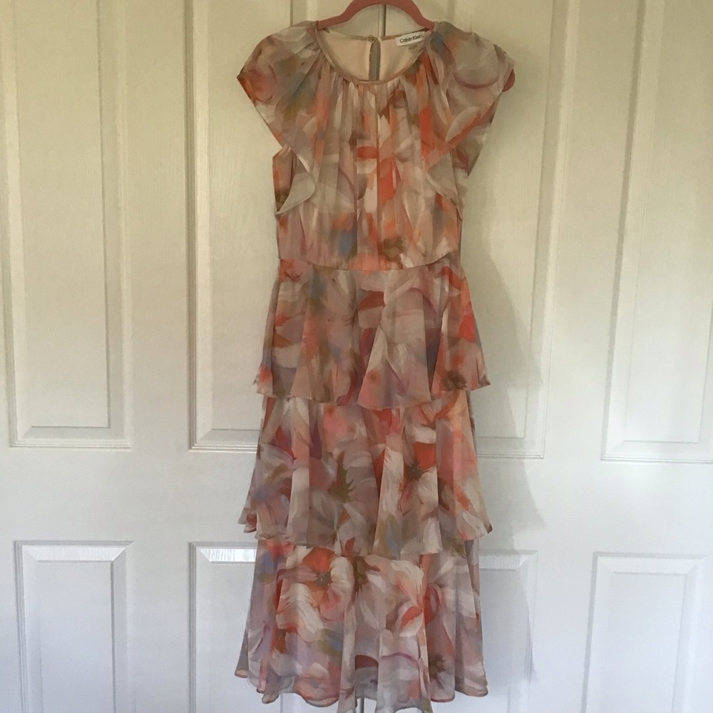 Calvin Klein ruffled brush stroke print dress 2